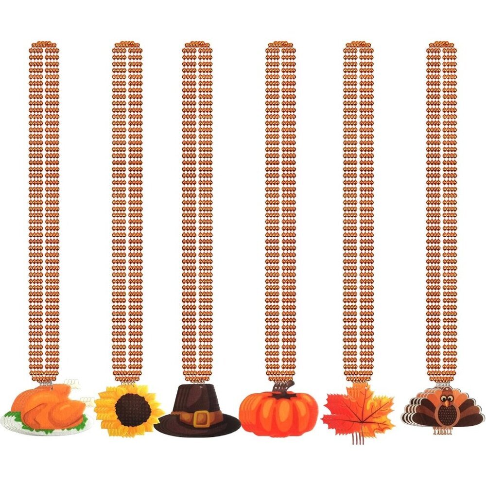 24 Pack Thanksgiving Beaded Necklaces, 31.5 Inch Metallic Orange Beaded Necklace